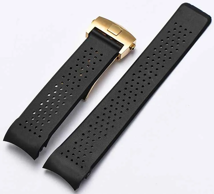 gold(pvd) buckle 22 мм 24 мм силиконовые резиновые ремешки Нержавеющая сталь развертывания замена Браслет аксессуары ремешок для T-A-G часы ремешки для часов ремешок для часов - Цвет ремешка: gold(pvd) buckle