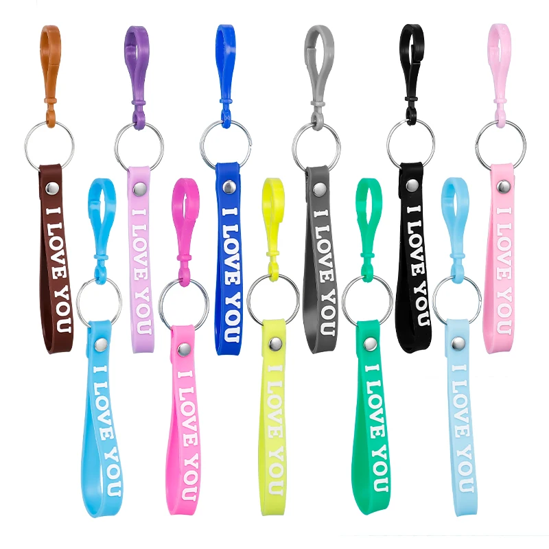 

3PCS/lot Candy-colored leather key chain Wallet Lanyard Women Meaning "I love you" Children Gift Keychain Key ring accessories