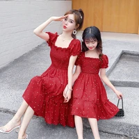 mother and daughter dresses summer family matching outfits women girls red chiffon clothes mommy and me backless dress new