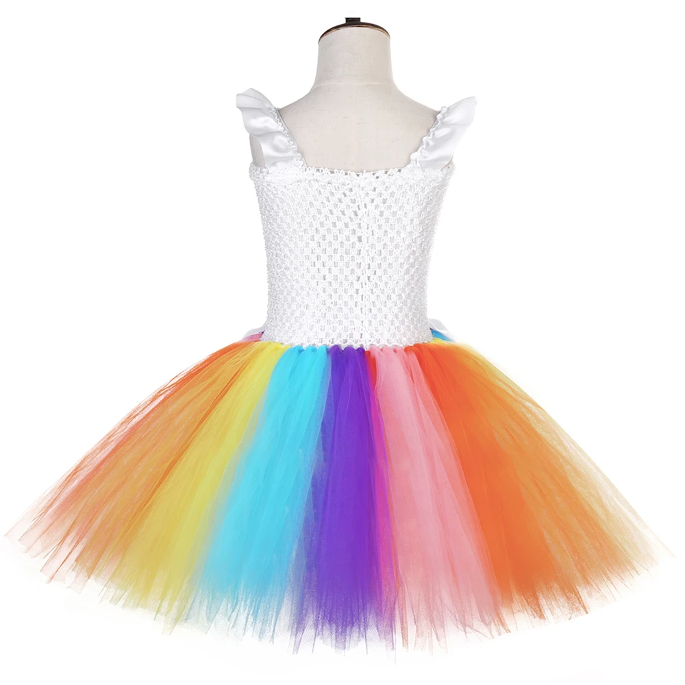 Яркое Радужное платье-пачка с единорогом тюлевые платья принцессы цветами для