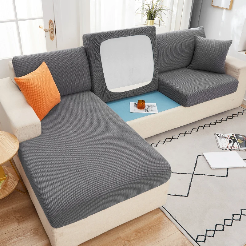

Sofa Seat Cushion Cover Elastic Solid Color Pets Furniture Protector Stretch Washable 1/2/3/4 Seats Removable Slipcover