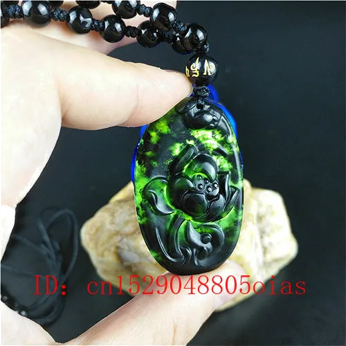 Китайское ожерелье с подвеской из натурального черного и зеленого нефрита