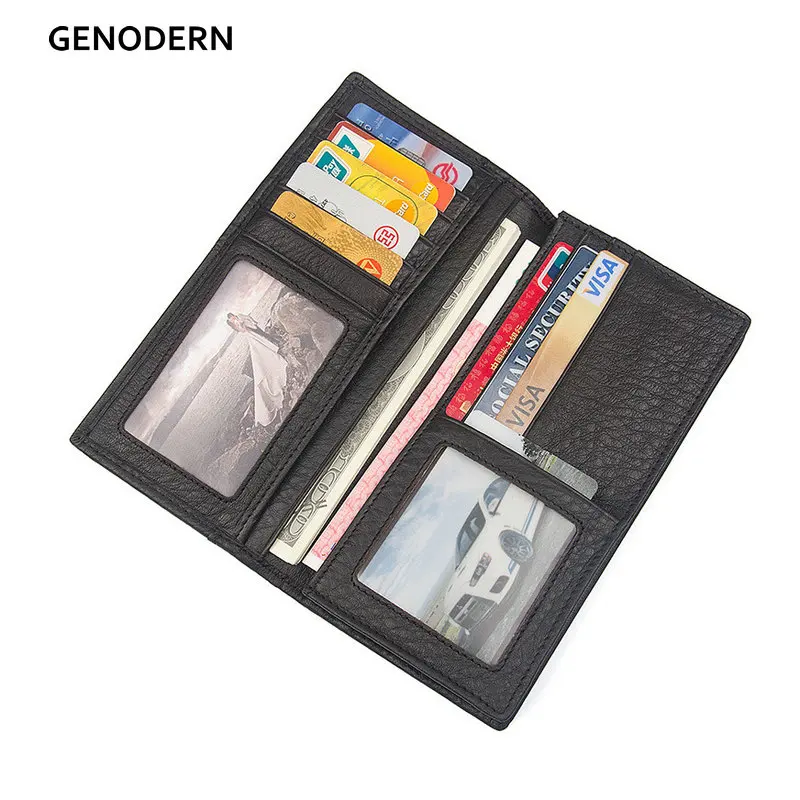 

Genuine Leather Men Wallet with Multi-card Holder Mid-length Purse Nappa Pattern Cowhide Wallet Top Layer Leather Zipper Wallet