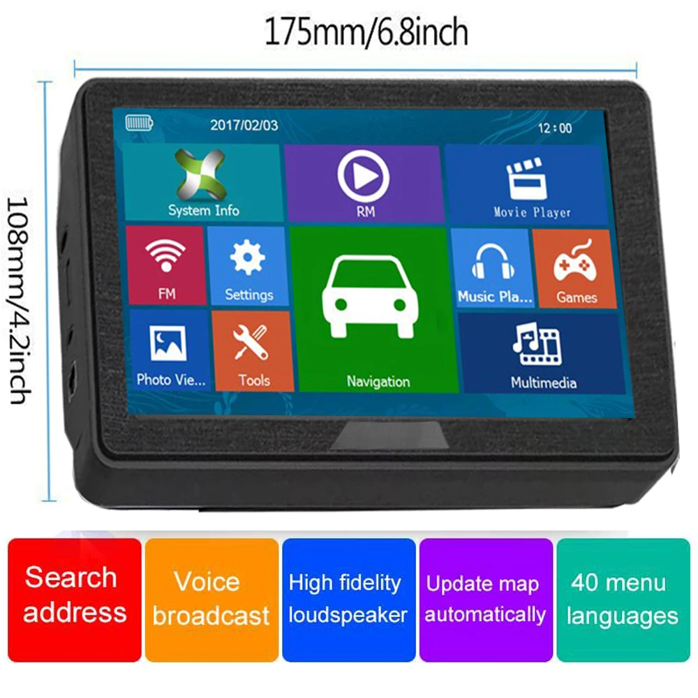 7 дюймовый автомобильный GPS навигатор туристический navigatorFM Навител спутниковой