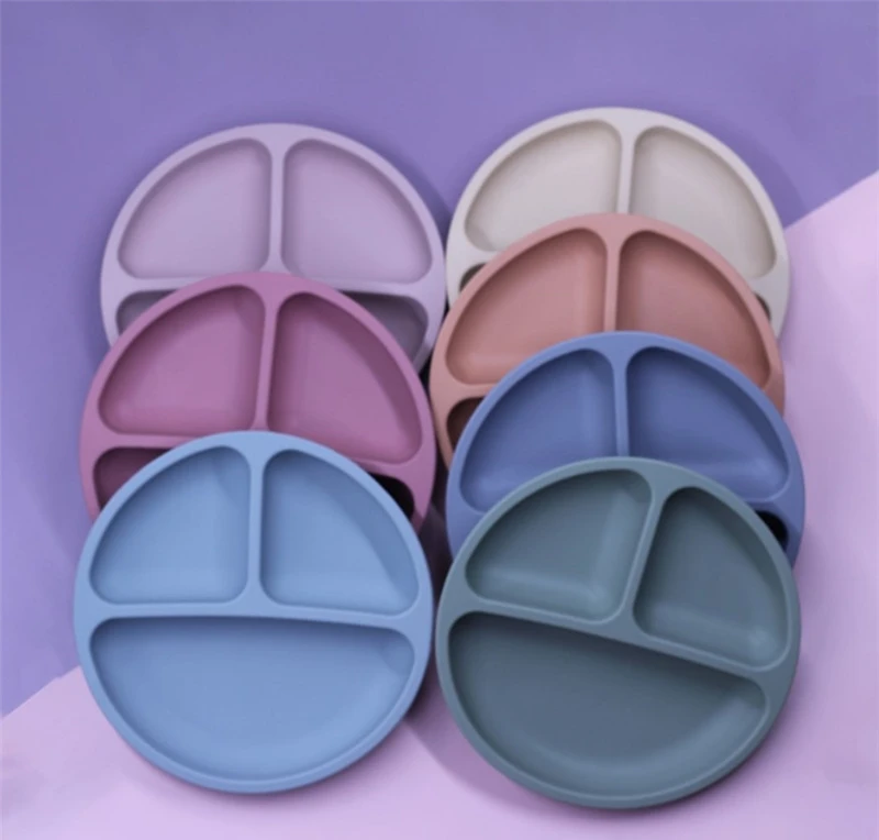 

2021 New Baby Safe Silicone Dining Plate Solid Cute Cartoon Children Dish Suction Toddle enamel bowl