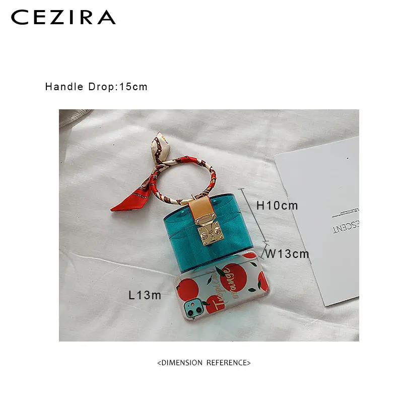 CEZIRA модный дизайн прозрачные акриловые сумки для женщин шарф круглая ручка ведро