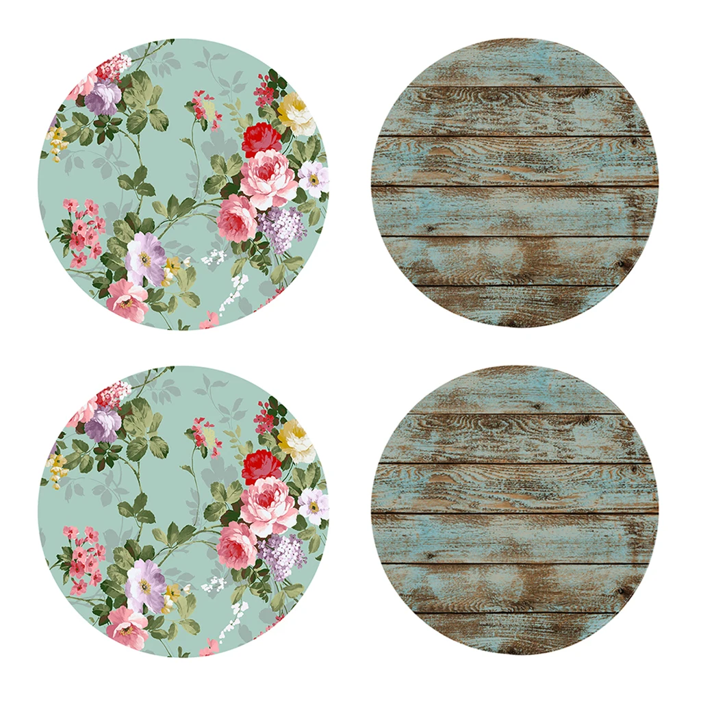 2Pcs Table Cover Round Tablecloth Floral&ampShabby Wood Pattern Reusable Polyester Home Kitchen Decoration | Дом и сад