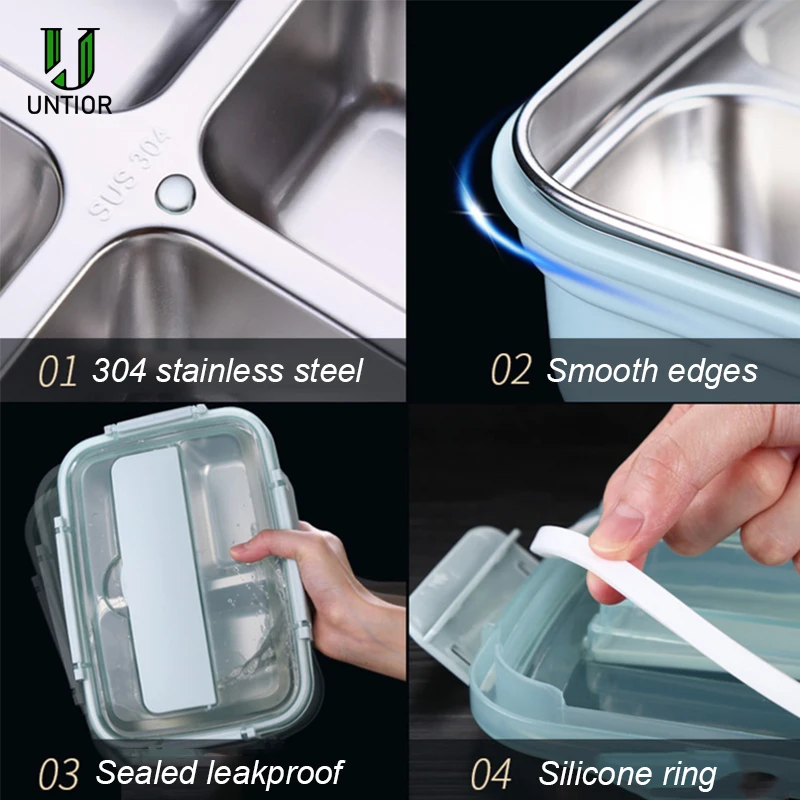 Портативный Ланч бокс из нержавеющей стали с 3/4 отделениями и ложкой|Коробки для