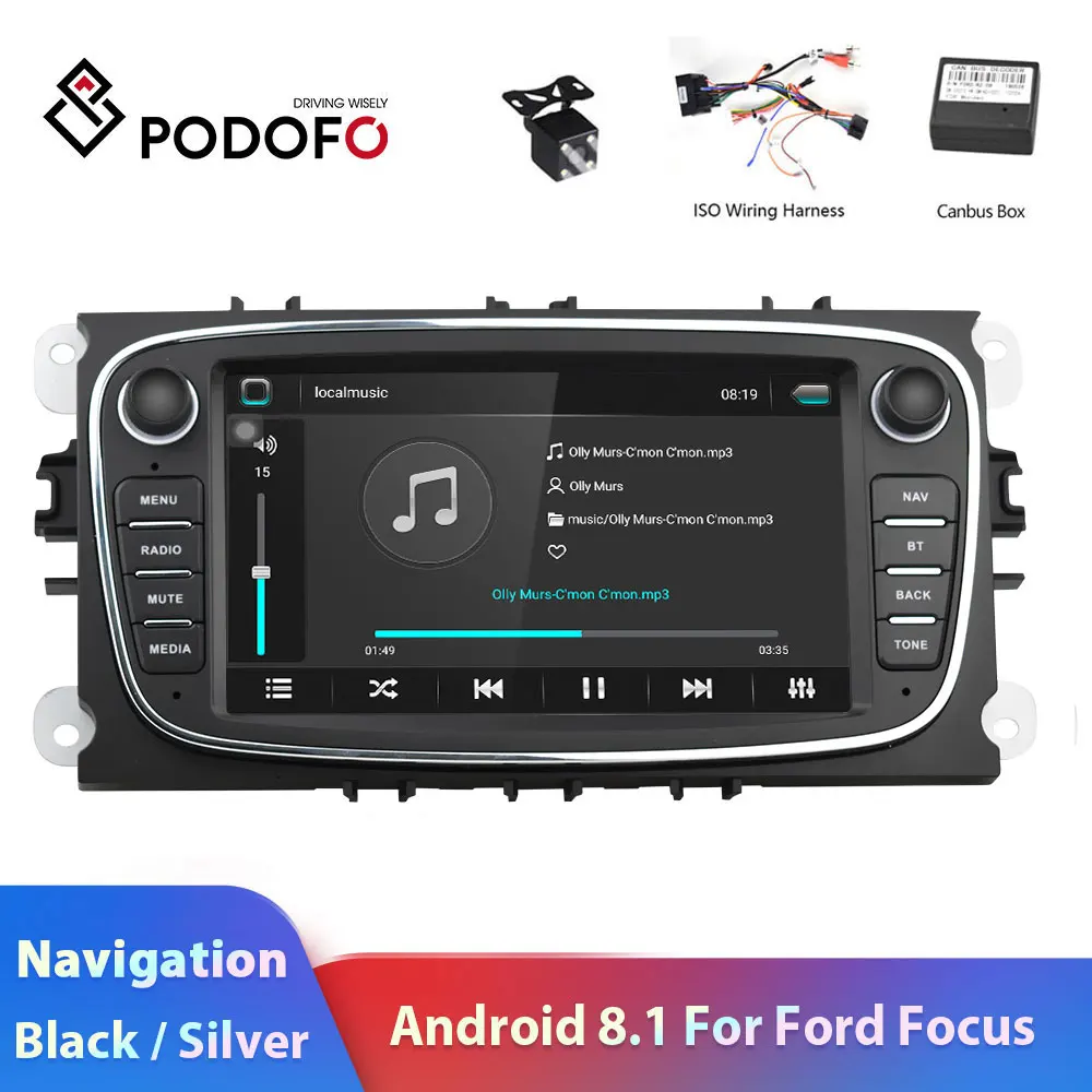 Podofo 2 din Android 8,1 " HD Автомобильное Радио авторадио мультимедийный плеер gps Navi wifi MP5 2DIN Авто аудио стерео для Ford Focus