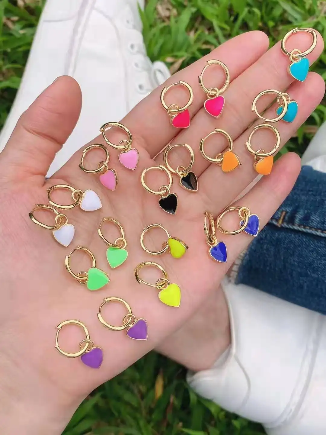 

2Pairs New Design High Quality Enamel Heart Shaped Gold Color Jewelry Drop-Earrings Dangle Earrings For Lover Jewelry Gift