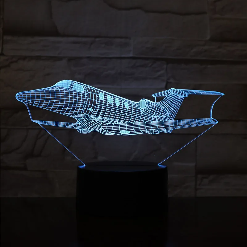 Летательный аппарат самолет 3D СВЕТОДИОДНЫЙ Ночник светильник 16 цветов меняющий