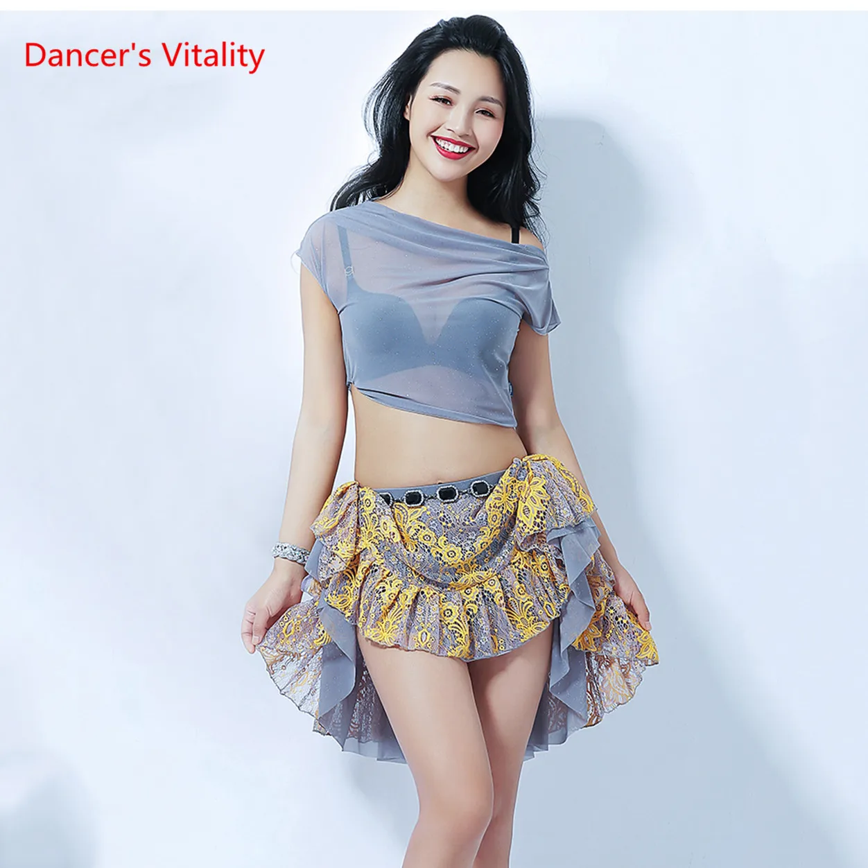 Новый стиль танец живота сексуальный топ с рукавами + юбка 2 шт. костюм для женщин