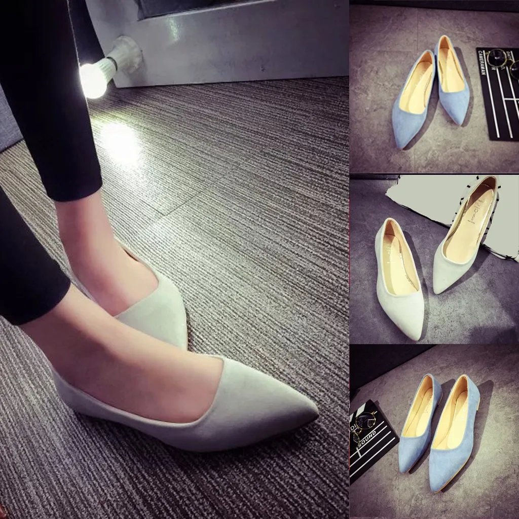 

2020 female suede pointed small single shoes flat bottom shallow mouth four seasons wild shoes flat with