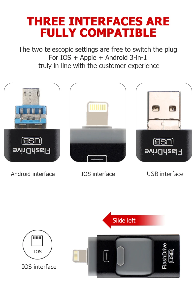 Флеш-накопитель USB 3,0, 32 ГБ, 64 ГБ, 128 ГБ, флеш-накопитель для iPhone X, 8, 8 Plus, 7, 7 Plus, USB флешка, 8 ГБ, 16 ГБ, металлическая флешка, USB флеш-накопитель