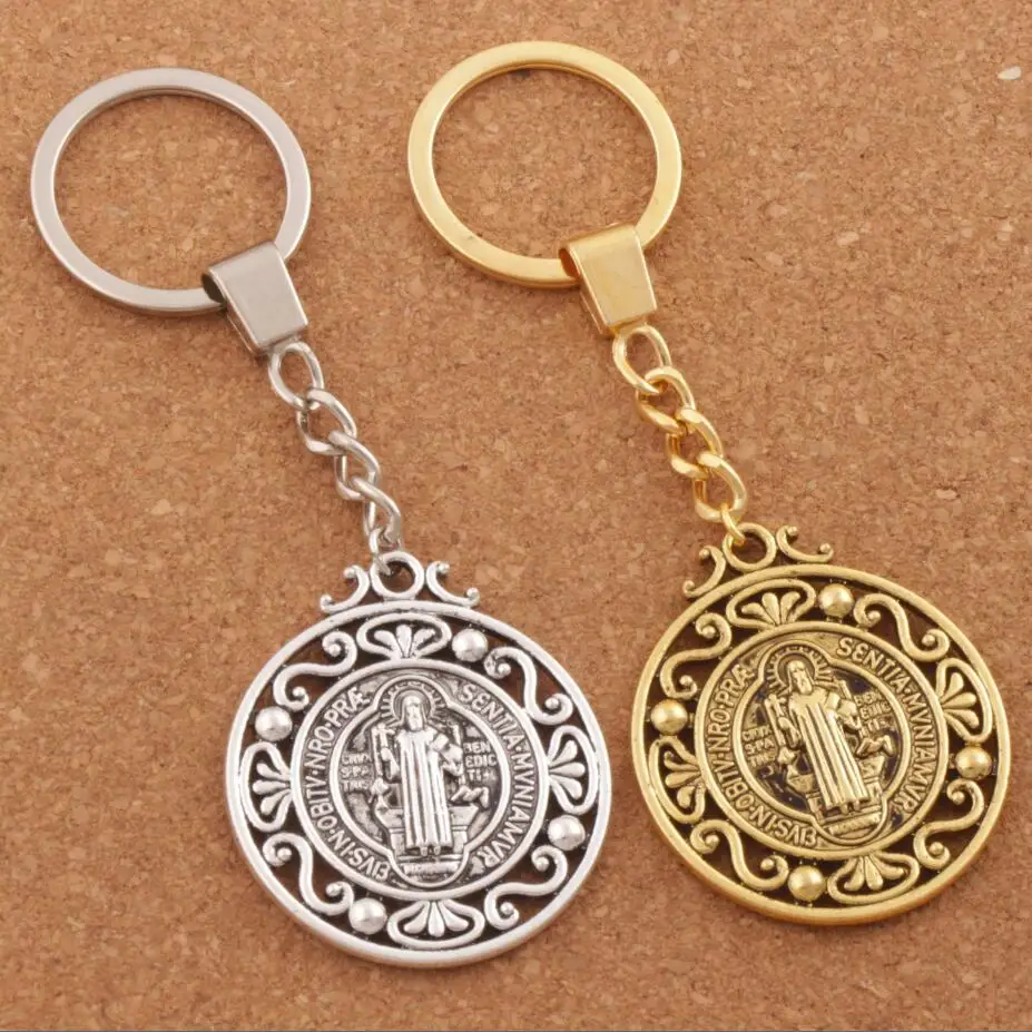 

10pcs Saint Christopher Keychain Protect Our Travels Medal Key Chain 2Colors 30mm Rings K1787