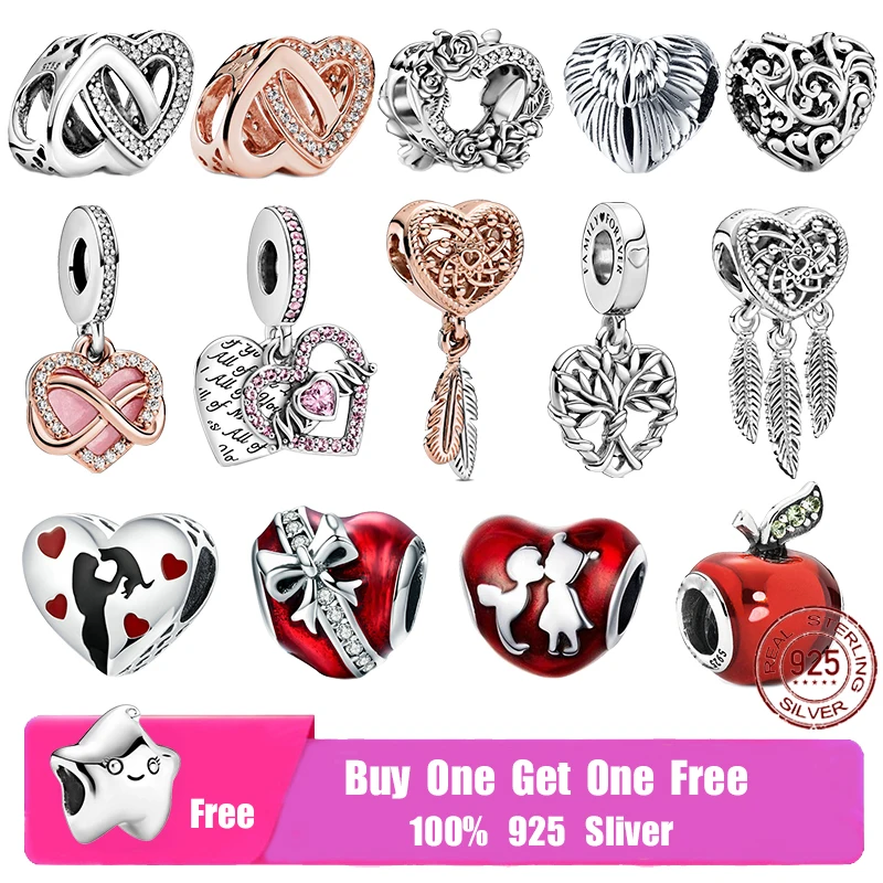 

Free Shipping 2021 New Silver 925 Family Heart Friendship Charm Bead Fit Original Pan Charms Bracelet For Women Jewelry Gift