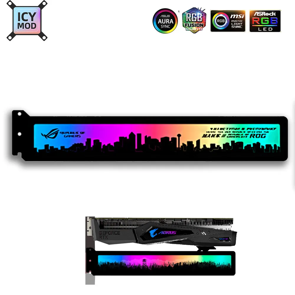 GPU КРОНШТЕЙН А RGBl акриловый держатель VGA горизонтальный 280*45*6 мм 12V 4Pin 5V 3Pin