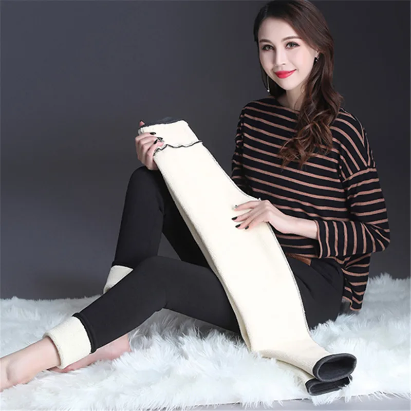 Модные брюки женские из хлопка плюс бархат кашемировые толстые Стрейчевые