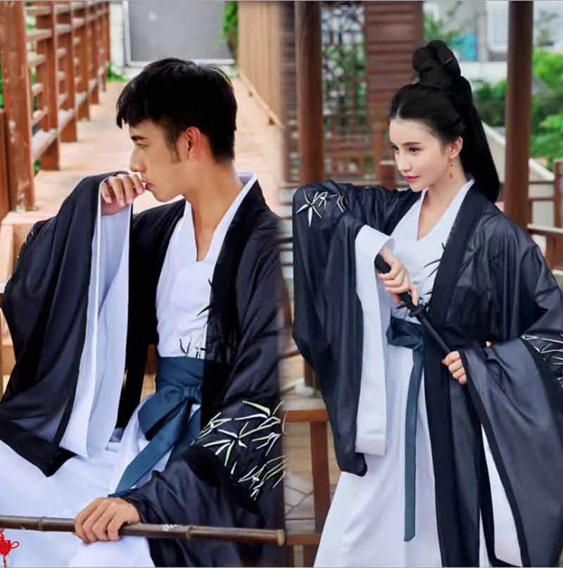 Мужской и Женский костюм Hanfu китайский традиционный винтажный белый черный
