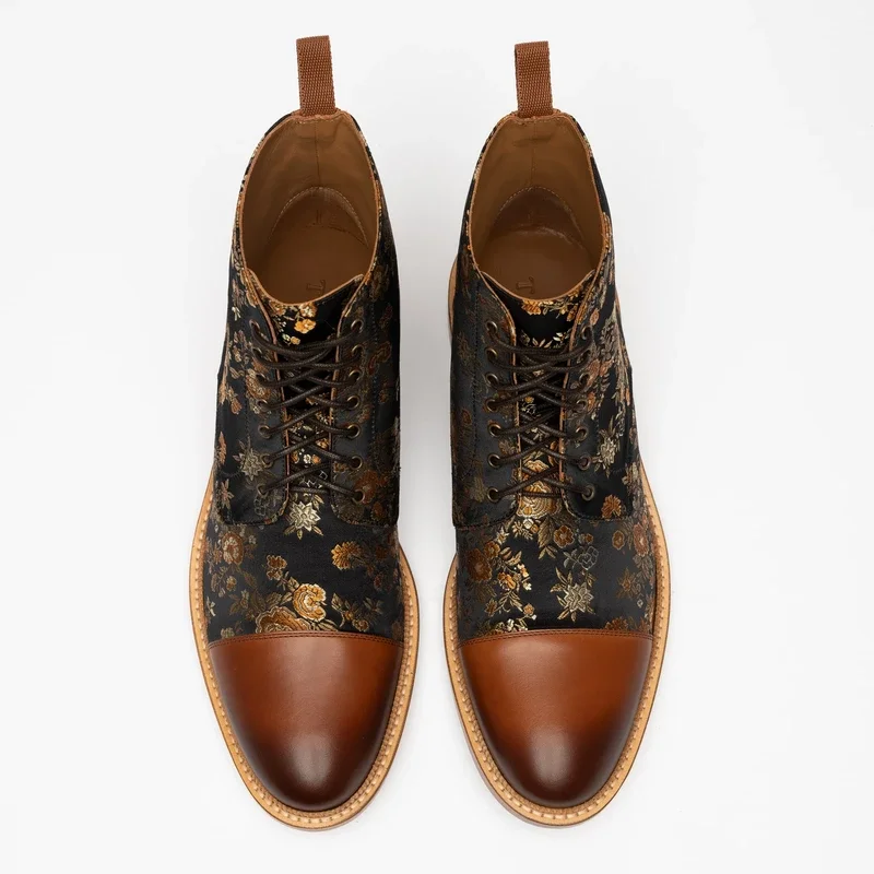 

Fashion Men Shoes Top Quality Vintage PU Leather Plaid Boots Lace Up Mens Boots Casual Zapatos De Hombre D76