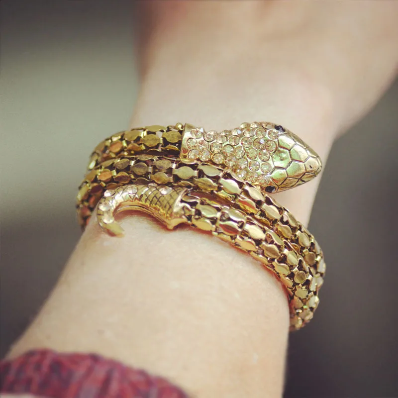 Fashion Punk Exaggerated Coiled Snake Cuff Bangle Bracelet For Men &amp Women High Quality Rhinestone Jewelry | Украшения и