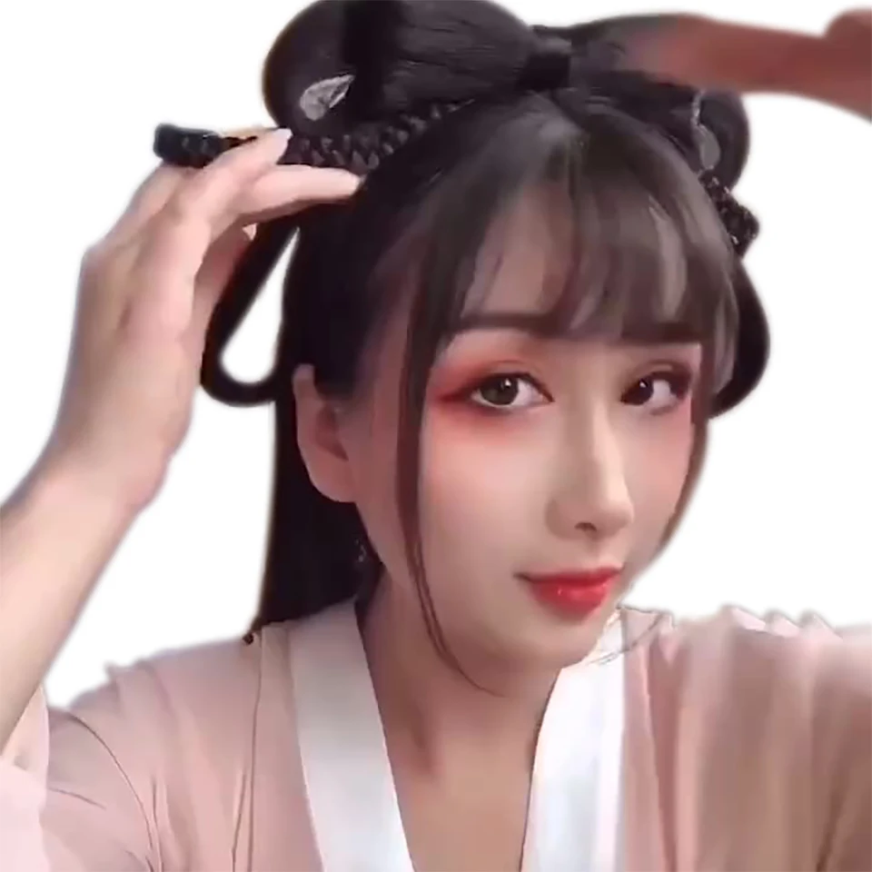 MEIFAN высокотемпературный синтетический парик Hanfu Hair Bun Ретро стиль шиньон с лентой