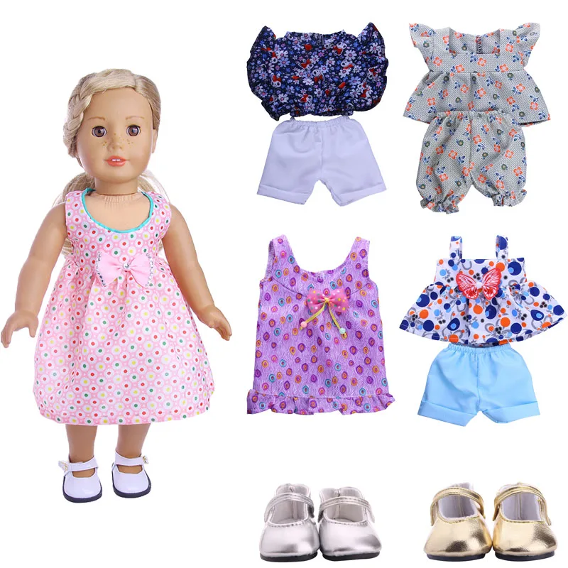 2 шт./компл. шорты с короткими рукавами/платье Кукла Одежда цветочный узор для