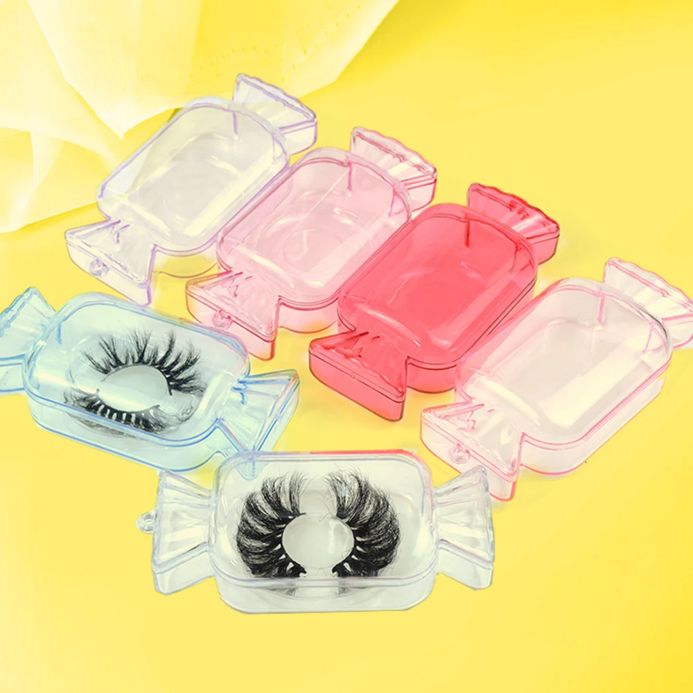 

5pcs False Eyelash Packaging Box with Eyelash Holder Candy Shape Eyelash Case Glitter Mink Eyelashes Package Box Supplies