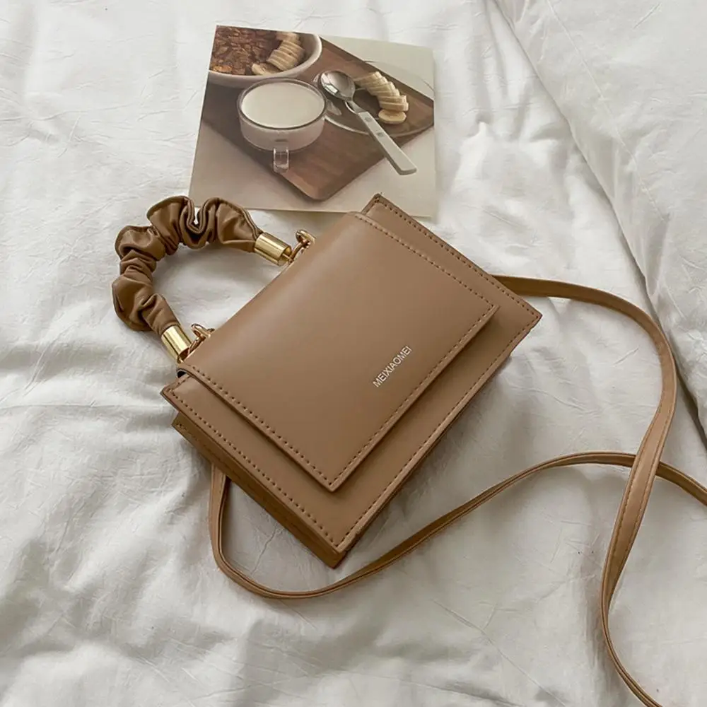 

Модная плиссированная сумка через плечо с ручками, Женская портативная однотонная квадратная сумка из искусственной кожи с клапаном, попул...