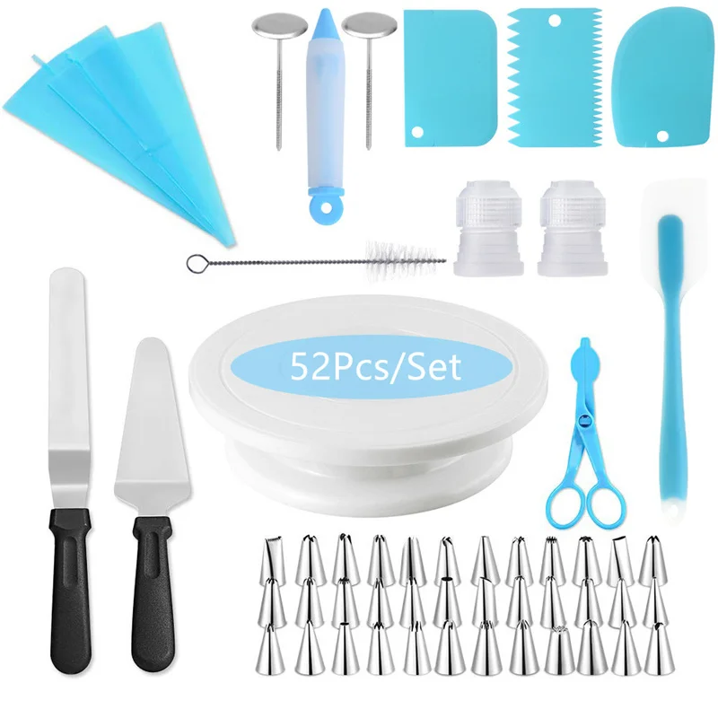 

52Pcs/Set Cake Turntable Set Multifunction Cake Decorating Kit Pastry Tube Fondant Party Kitchen Dessert Baking Supplies