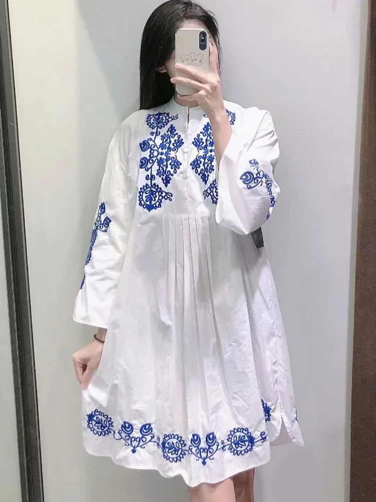 

ZA new style women's clothing texture all-match temperament retro ethnic style fresh chic embroidery mini dress