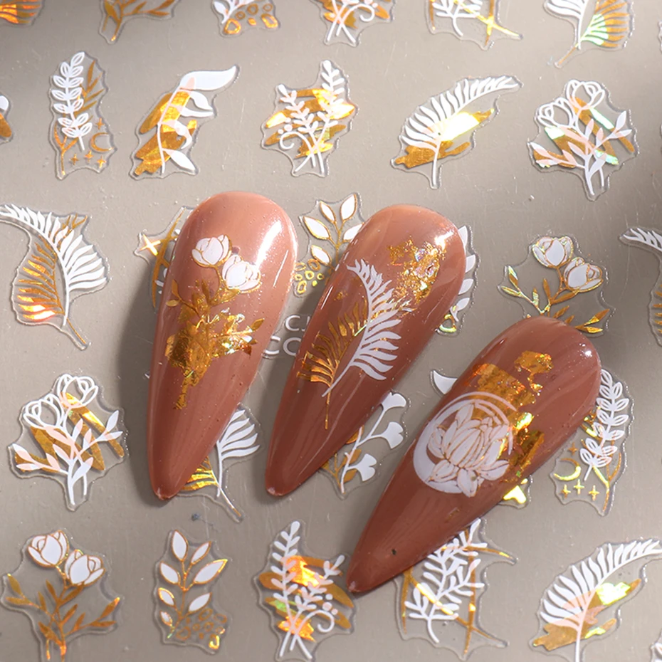 1 шт. белые цветы весна 3D наклейка наклейки золотые для ногтей листья бабочки