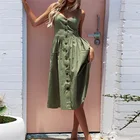 Сарафан женский винтажный Повседневный на пуговицах, пикантное пляжное платье средней длины с открытой спиной в горошек и в полоску, в стиле бохо, с цветочным принтом, лето 2021
