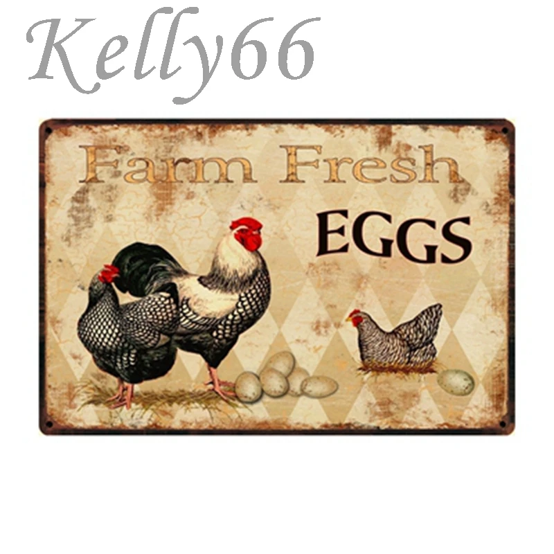 [Kelly66] ферма сладкие свежие яйца сумасшедшая курица леди жестяной плакат домашний декор Настенная картина в