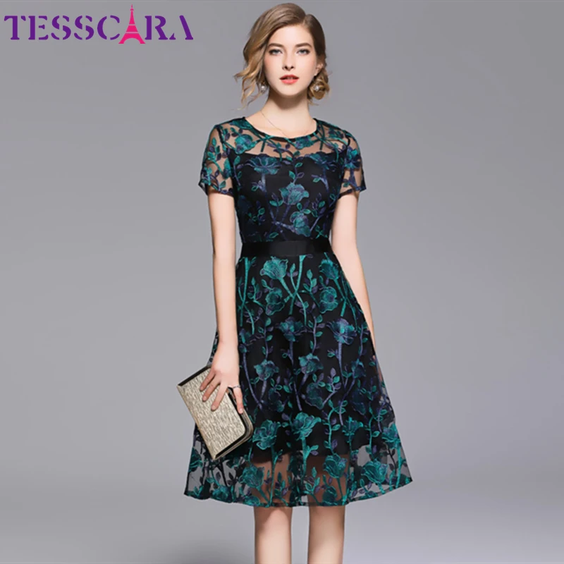 Женское элегантное сетчатое платье TESSCARA с вышивкой женские дизайнерские платья