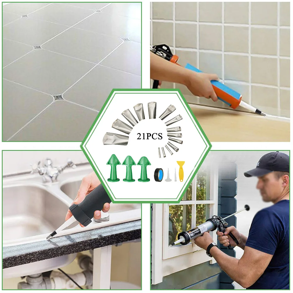 

21PCS Silicone Caulking Finisher Tool Scraper Set Nozzles Spatulas Filler Set For Kitchen, Bathroom, Tank, Door