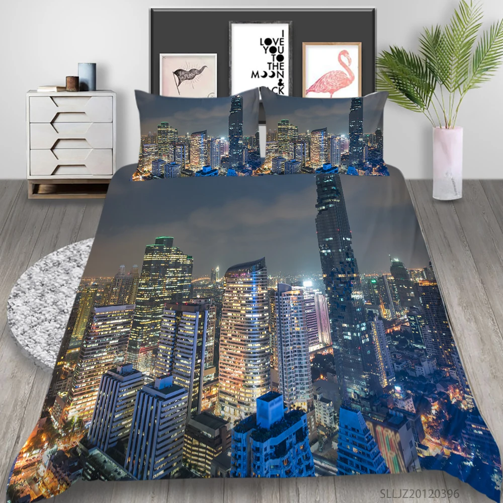 

3D Bedding Set King Size Duvet Cover Set 2/3 Pcs Bedclothes Modern Home Bed Set Bustling City Printing Dropship