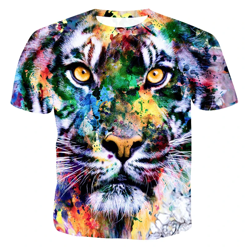 Cloudstyle футболка с животным 3D Радуга тигр Мужская цветным принтом длинным рукавом