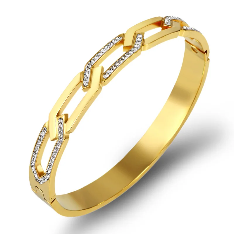 

Luxury CZ Crystals Hollow Cross Bracelets Stainless Steel Bangle For Women Men Fashion Cuff Bracelet Jewelry Gifts Trend