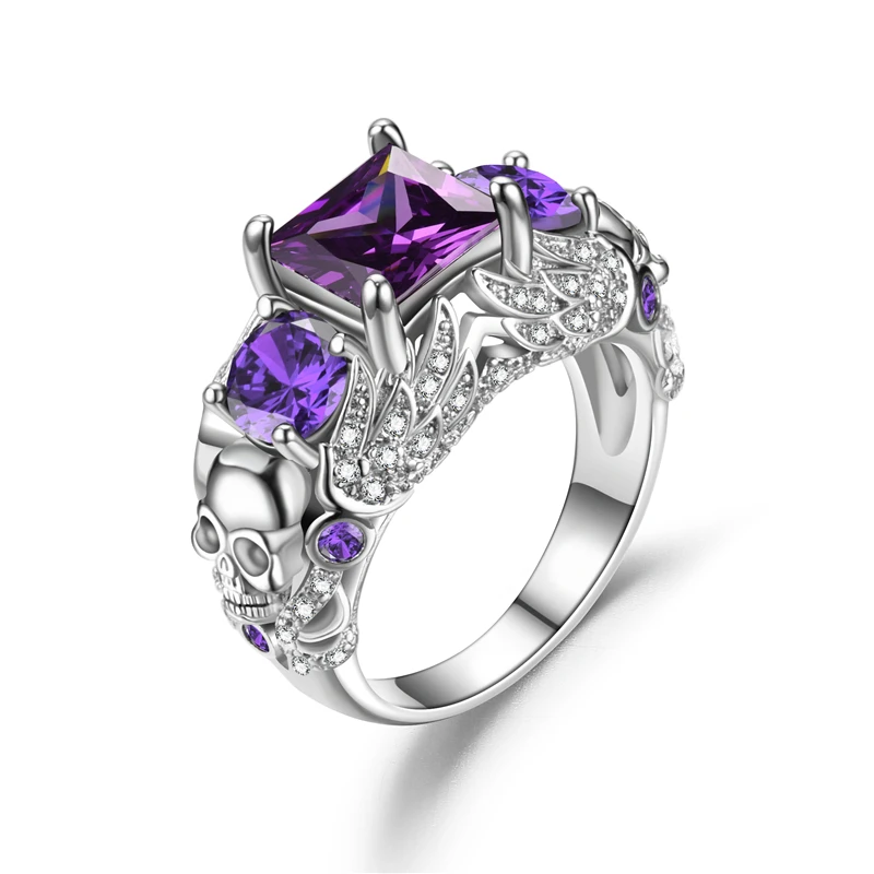 silver Purple Череп кольцо «Ангел» Для женщин фиолетовый богемский Кристалл Кольца Черный Цвет Свадебные ювелирные изделия дропшиппинг - Цвет основного камня: silver Purple