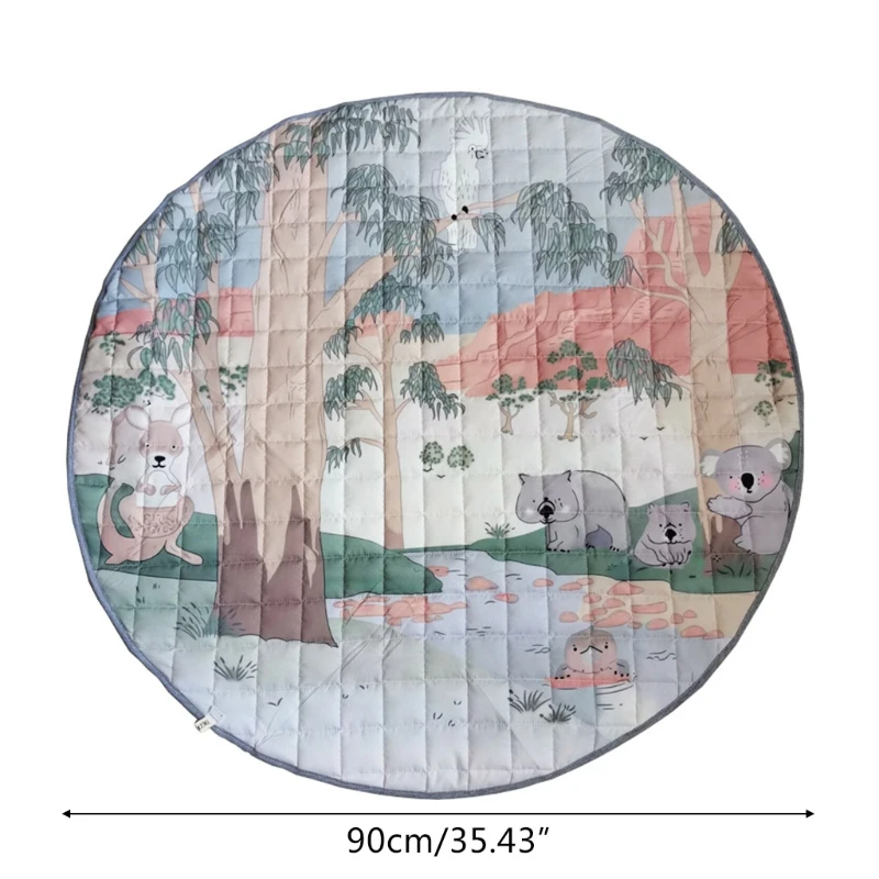 

Baby Play Cushion Mat Crawling Carpet Kids Room Floor Rug Round Cartoon Animal Forest Printed Game Pad Playmat Children Bedroom