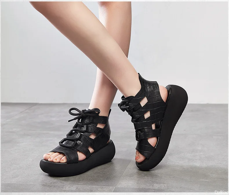 

2021 Women Wedge Sandals Summer Shoes Vintage Genuine Leather Platform Gladiator Sandals Women Open Toe High Heel Sandal