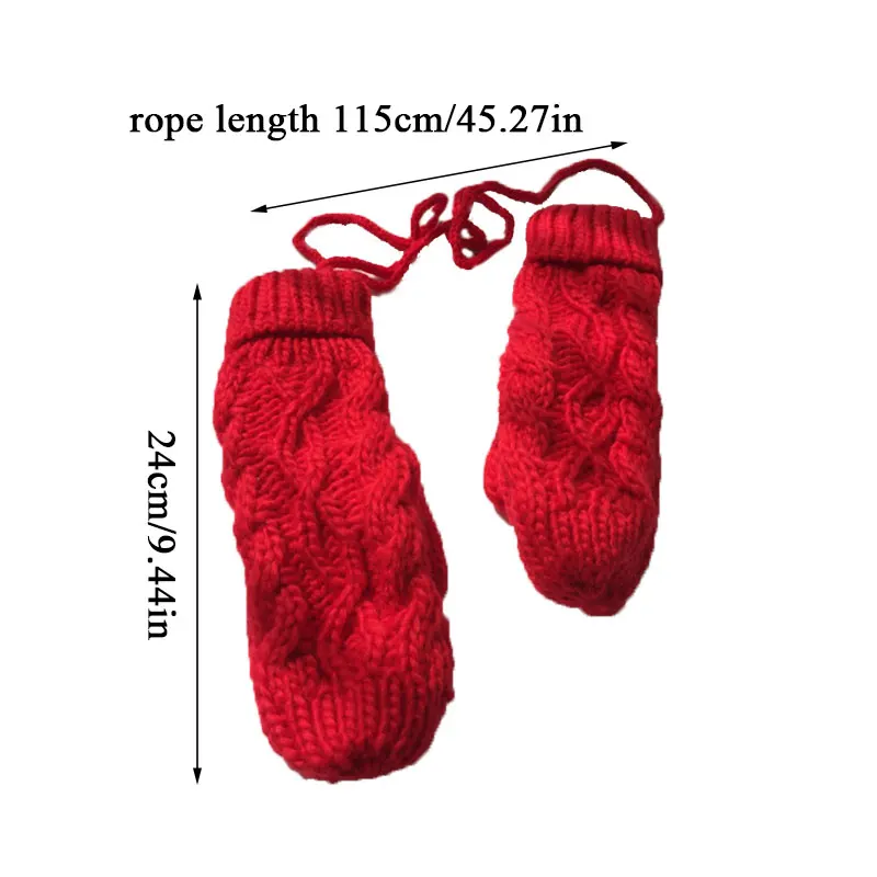 

Hanging Neck Gloves Solid Color Full Finger Mittens Knitted Gloves Hand Warmer Double-layer Thicken Twist Crochet
