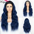Женский синтетический парик с эффектом омбре kryssma, голубой цвет, длинные волнистые волосы для косплея, вечеринки, Повседневная Высокая термостойкость