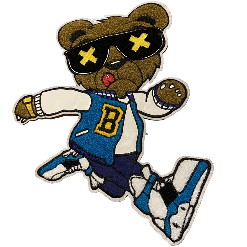 Новинка 2020 нашивка с вышивкой коричневого медведя из синели для куртки или