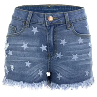 2020 new women sexy short jeans star print softener fabric for girls famale tassel leg openning hotest sale fast delivery