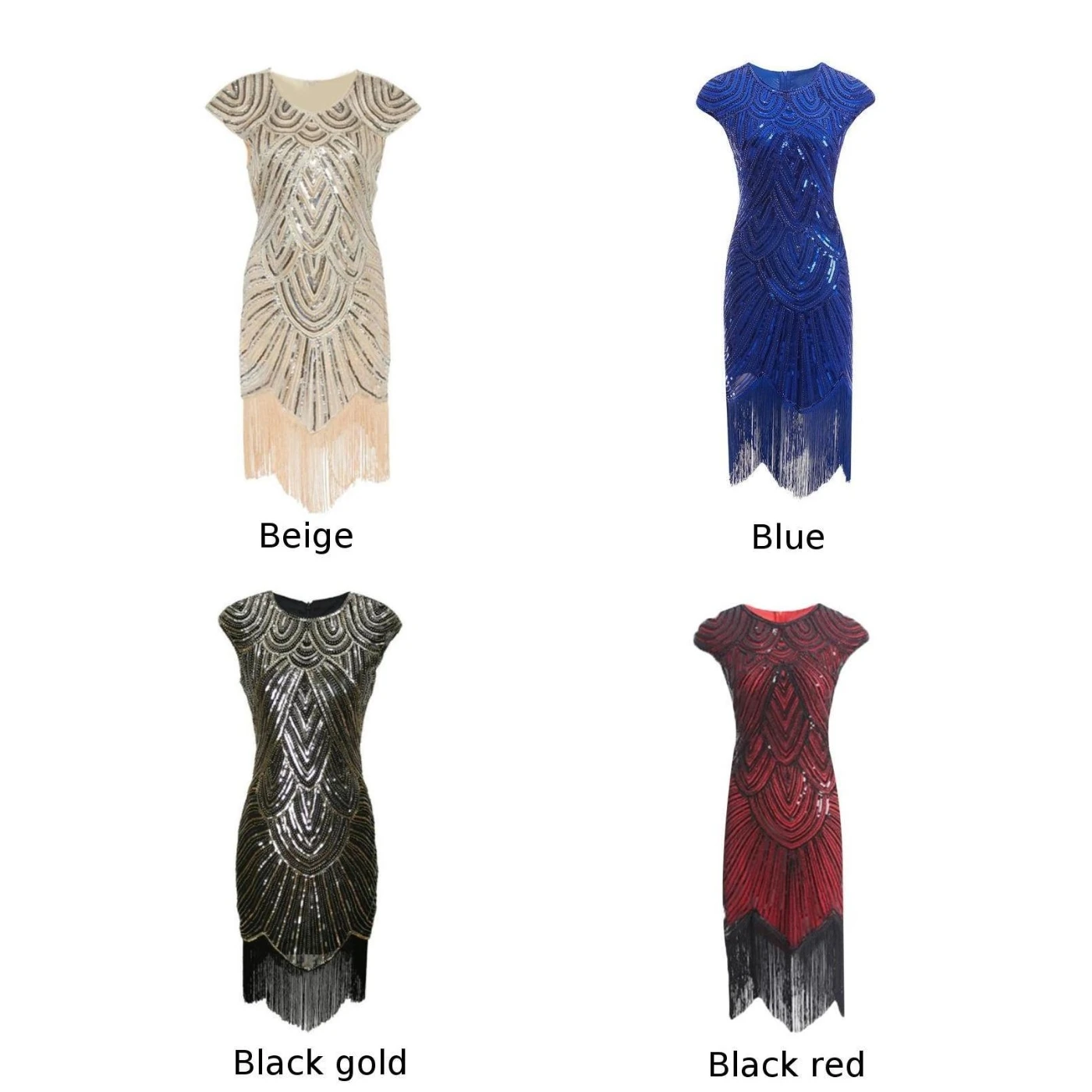 Womens Dress Ladies Beaded Fashion Evening Tassels Cocktail Irregular Sequins Short Sleeve | Женская одежда