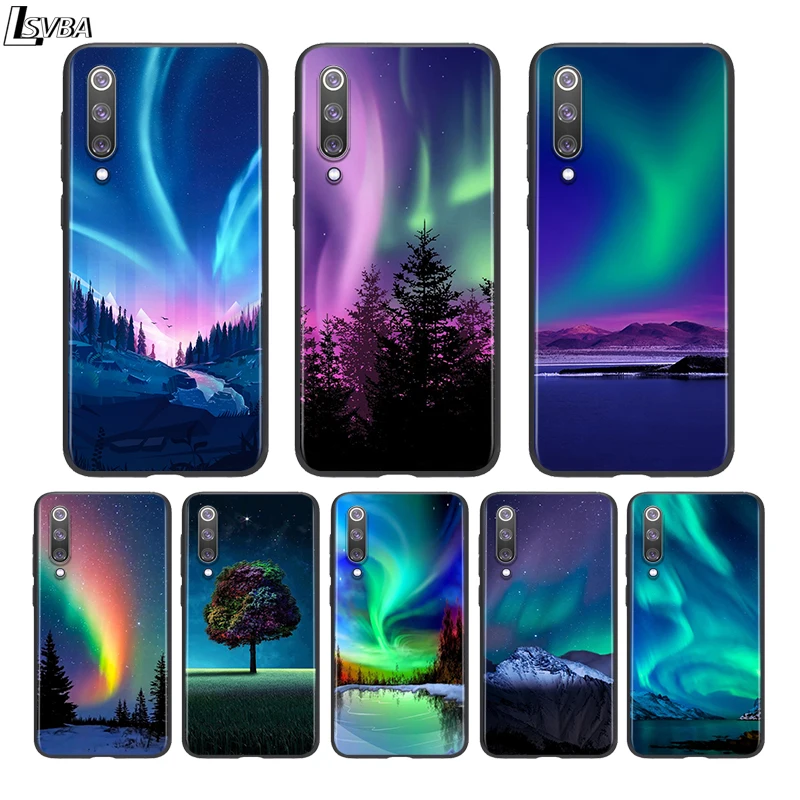 

Silicone Black Cover Northern Lights Sky For Xiaomi Mi 11 10I 10T 10 9T 9SE 9 8 Note 10 Lite Pro 5G Ultra Phone Case