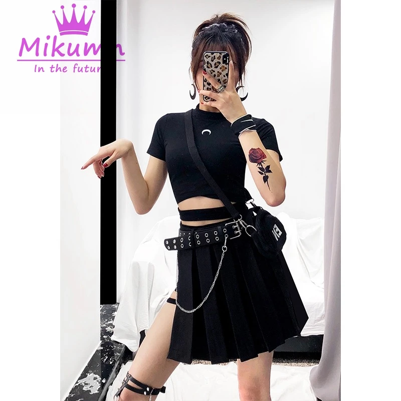 Женская футболка в готическом стиле с изображением Луны Harajuku белые черные