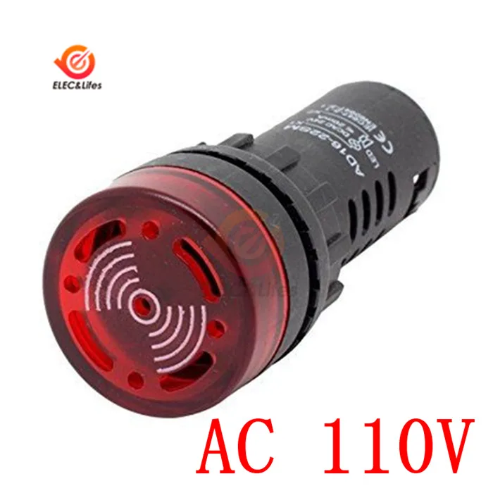 AC 110V Red AD16-22SM вспышка светодиодный звуковой сигнал светодиодный сигнальная светового Индикатора Лампа DC 12V 24V AC 110V 220V 22mm - Цвет: AC 110V Red